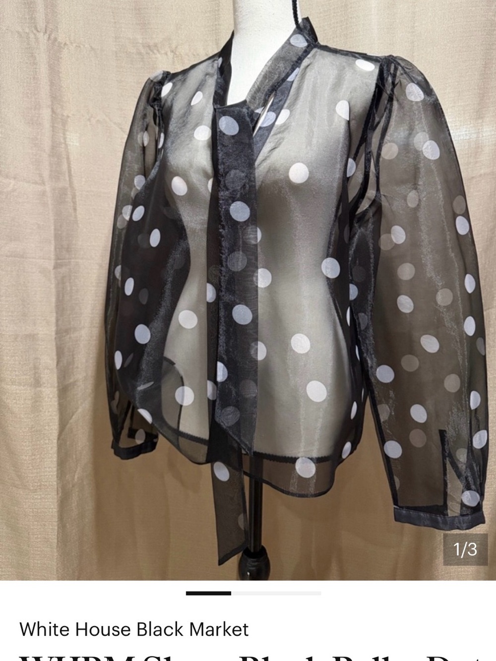 White House Black Market Black & White Polka Dot Sheer Blouse  . EUC